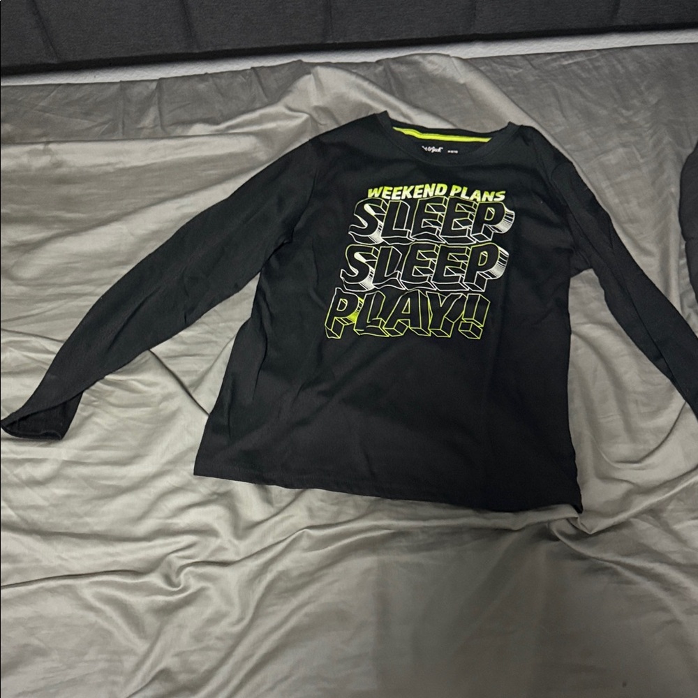 art class Black Long Sleeve Tee with Neon Green Print